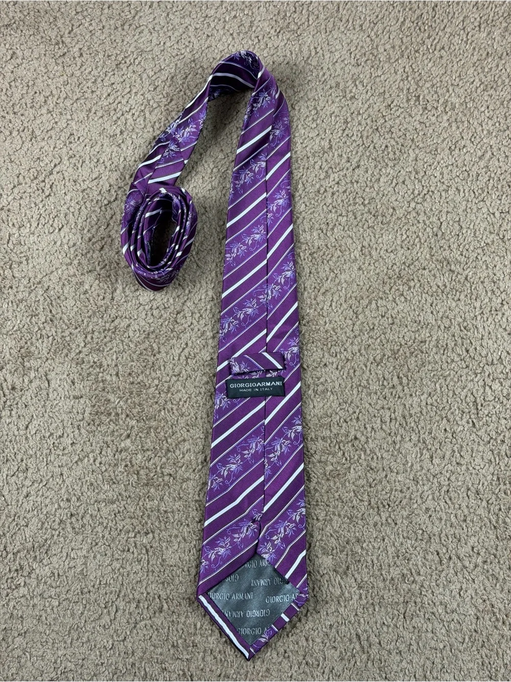 Giorgio Armani Purple Striped Floral Silk Tie